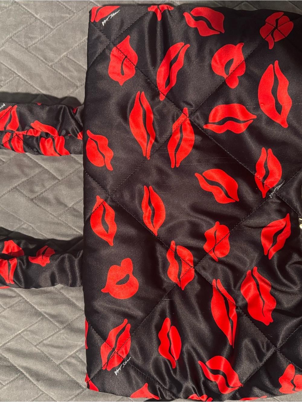 Betsey Johnson Black Tote With Red Lip Print